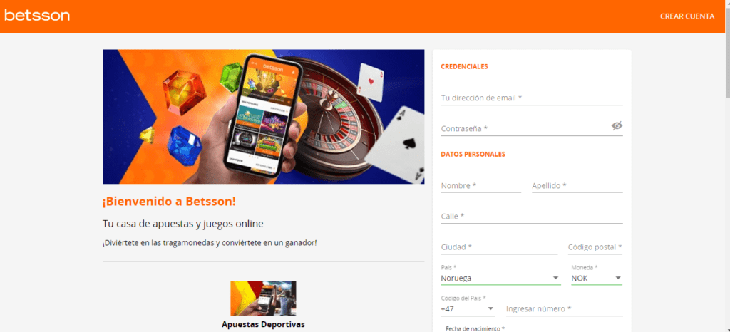 Registrarse en Betsson Ecuador