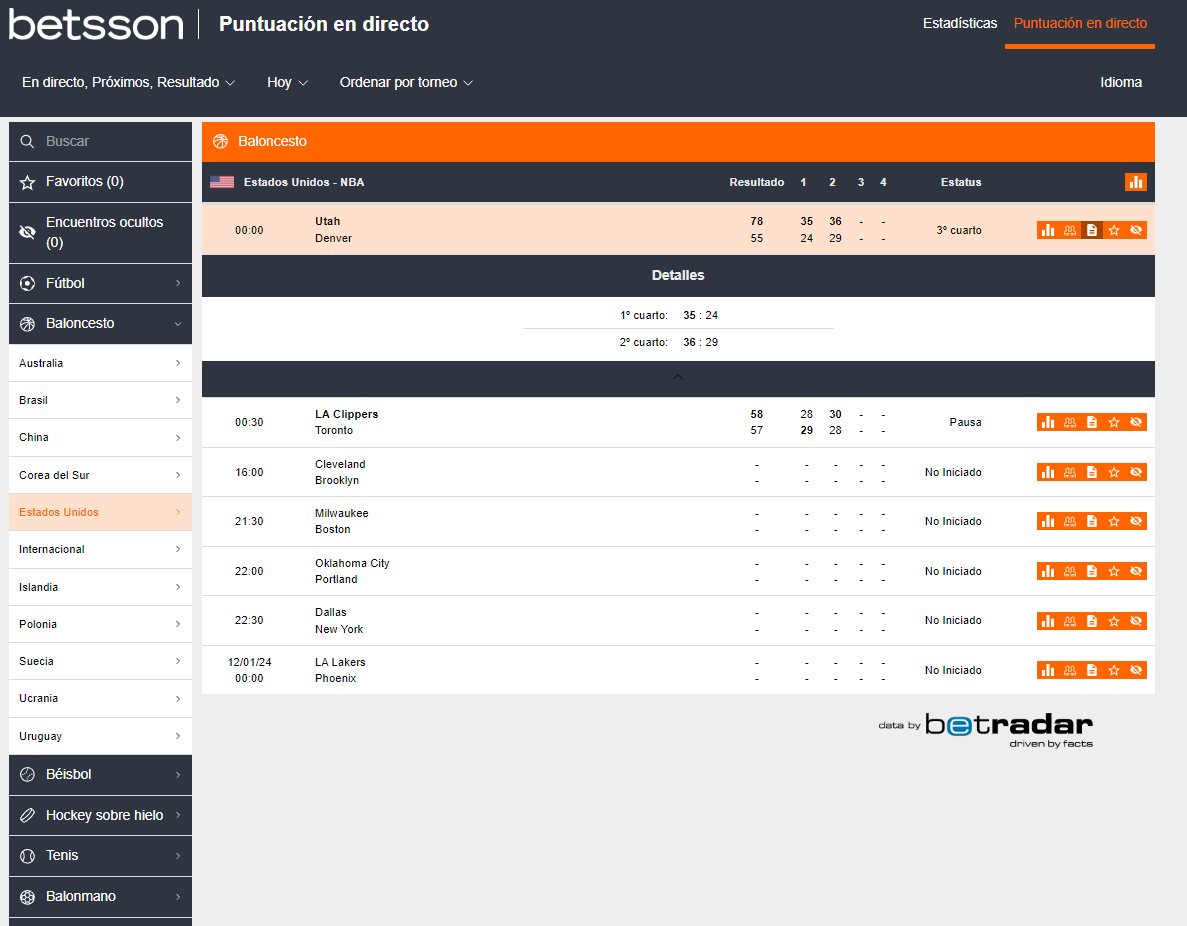ejemplo puntuacion en directo nba
